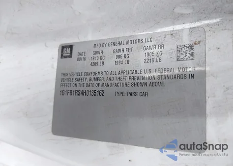 2017 Chevrolet Camaro 1Lt from USA, damaged, VIN 1G1FB1RS4H0135162